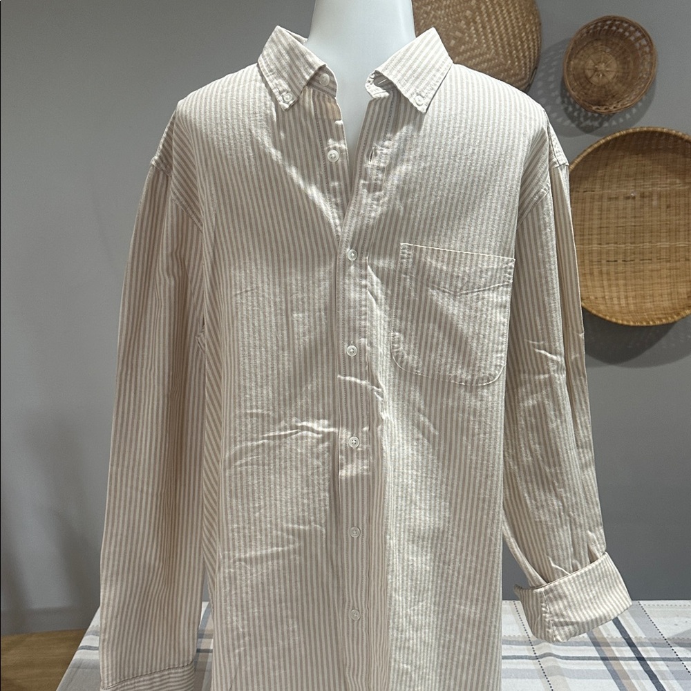 Neutral Striped Button-Up Shirt